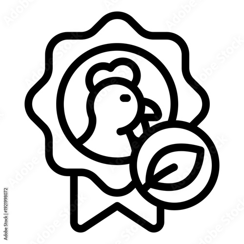 organic certificate outline icon. poultry badge label. quality farm approval