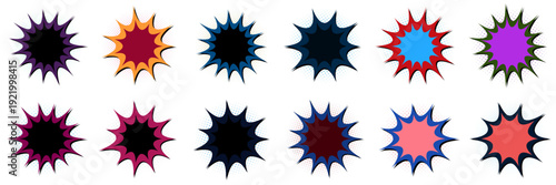 Set of colorful retro comic book action burst elements for vintage pop art graphic design