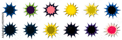 Retro Comic Book Explosion Bubbles, Pop Art Action Speech Clouds, Vintage Superhero Graphic Elements