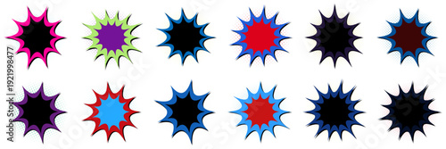 Retro Comic Book Speech Bubbles and Explosion Starburst Elements for Pop Art Design