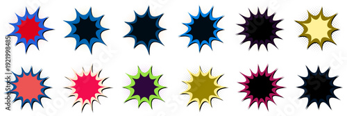 Set of retro comic book action burst stickers and explosion speech bubbles for pop art design