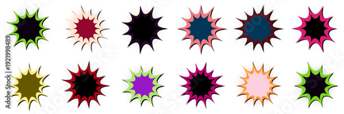 Vintage comic book sound effect speech bubbles and colorful pop art explosion starburst elements