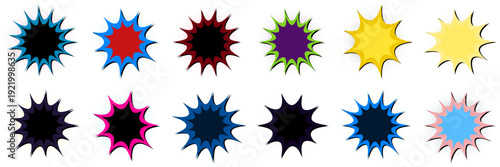 Colorful Pop Art Superhero Speech Bubbles and Explosion Shapes for Sales Promotion