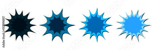 Set of Blue Underwater Comic Explosion Bubbles for Ocean Themed Pop Art Graphic Design