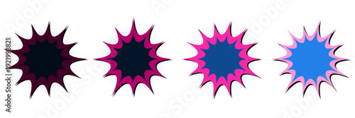 Cyberpunk Synthwave Comic Book Speech Bubbles and Explosion Shapes Set for Retro Gaming UI