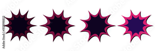 Set of Cyberpunk Synthwave Comic Action Burst Shapes and Retro Pop Art Explosion Elements