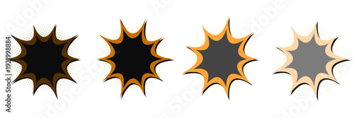 Vintage Superhero Comic Action Sound Effect Frames, Retro Pop Art Explosion Bubbles