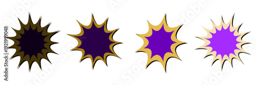 Set of purple and gold comic book explosion speech bubbles for superhero party invitations