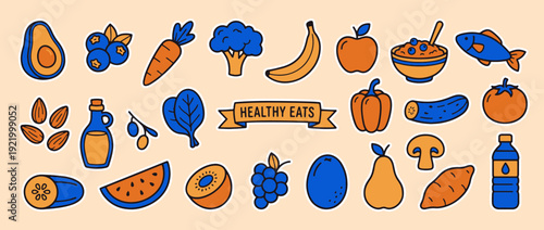 Healthy Eats Array: A vibrant array of wholesome foods, including fresh produce, fruits, and nutritious ingredients, artfully arranged to showcase the essence of healthy eating. 