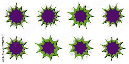 Set of Toxic Green and Purple Comic Book Speech Bubbles for Superhero Villain Graphics