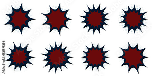 Set of vintage pop art comic book explosion stickers for retro marketing and sales promotion