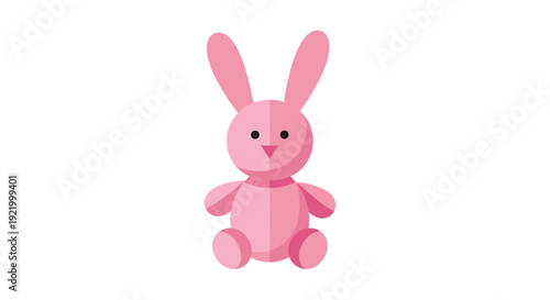 A cute, soft pink rabbit plush toy with black eyes and a small nose is sitting upright facing forward on a white background.
