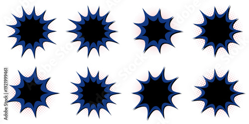 Dark Blue Comic Book Explosion Bubbles for Superhero Graphic Design