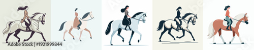 A Woman Riding a Horse Vector Illustration