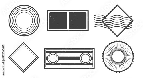 Collection of Vintage Stamp Designs and Graphic Elements on White Background