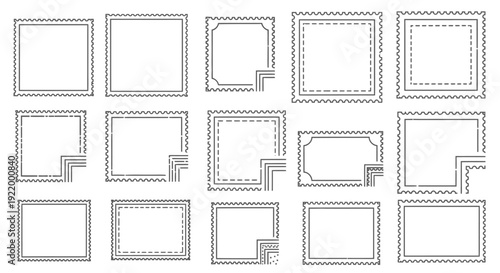 Collection of decorative stamp frames and borders with perforation for design elements