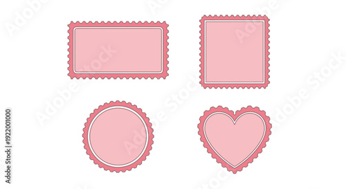 Collection of Cute Pink Decorative Stamp Frames in Various Shapes on White