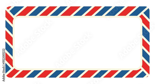 Retro Airmail Border Design with Red and Blue Diagonal Stripes and White Space