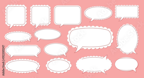 Collection of Decorative Speech Bubbles with Scalloped Edges on Pink Background
