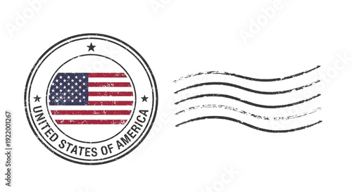 Vintage USA Postage Stamp with American Flag and Airmail Lines Graphic