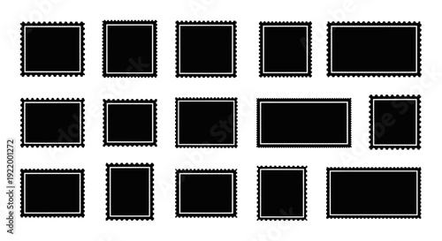 Collection of Blank Postage Stamp Templates with Perforated Edges