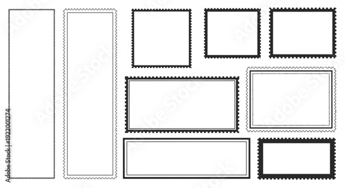 Collection of Blank Postage Stamp Frames in Various Shapes and Sizes, Graphic Design Elements