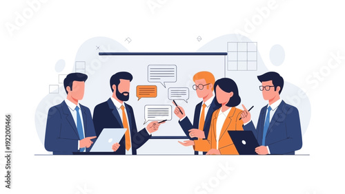 Diverse business team collaborating on strategy in modern office meeting