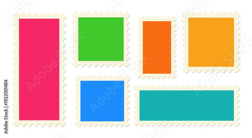 Collection of various colored blank postage stamps for postal mail and postage