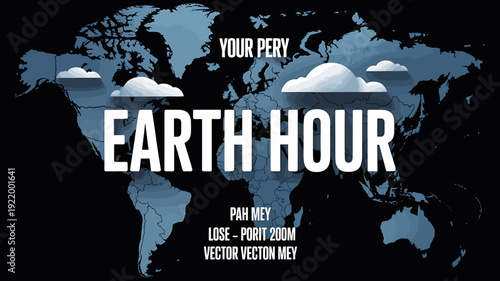 Earth Hour global event with world map and clouds illustration