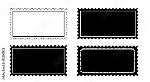Collection of Rectangular Postage Stamp Borders with Perforated Edges