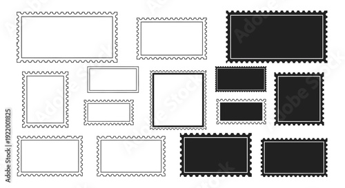 Collection of Rectangular Postage Stamp Frames in Various Sizes and Styles