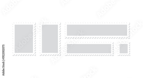 Collection of Flat Vector Postage Stamps with Perforated Edges on White Background