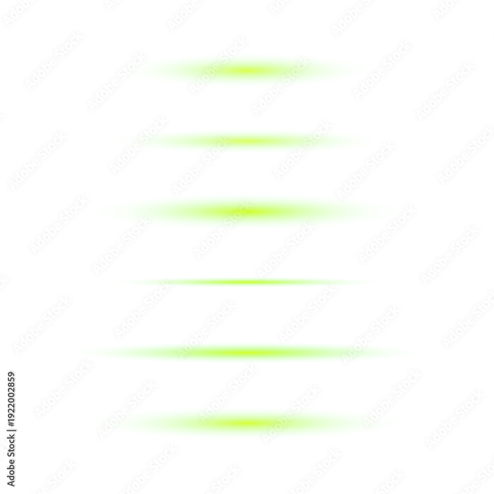 Obraz premium Horizontal green glowing light flares for futuristic HUD interface and cyberpunk digital graphic design