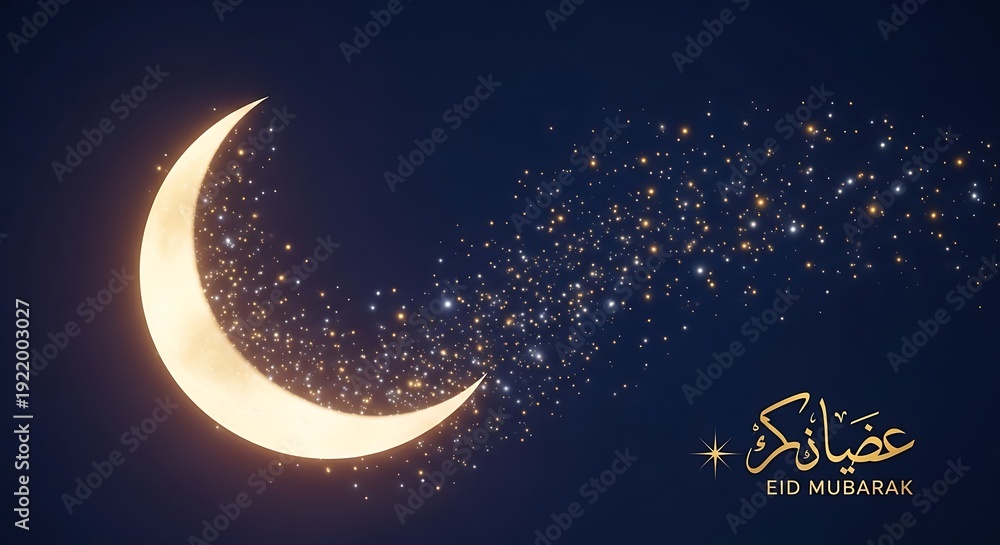 Naklejka premium Eid Mubarak celebration with crescent moon and stars
