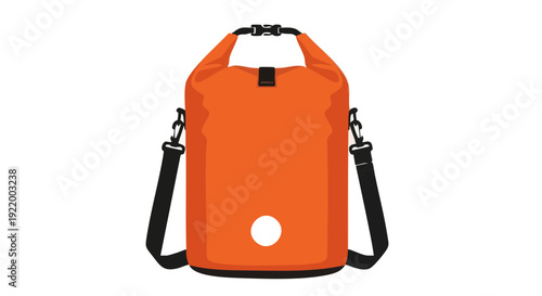 Orange dry bag illustration isolated on black background. Waterproof gear for outdoor activities.