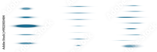 Set of blue horizontal motion blur shadows for futuristic UI and tech interface design