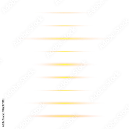 Horizontal golden cinematic anamorphic lens flares and glowing light streaks for video editing overlays