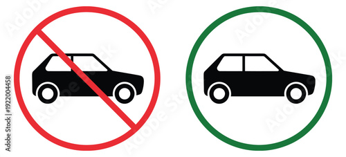 allowed and prohibited car signs for parking and driving regulations, providing a clear visual guide for road safety and traffic law enforcement.