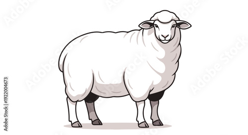 White Sheep Standing Illustration Simple Design.