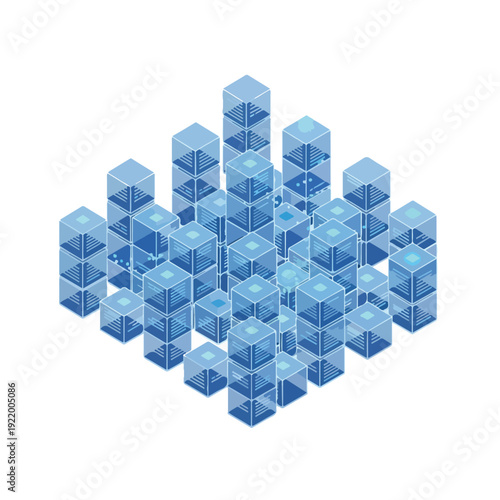 Blue Glass Cubes 3D Rendering Geometric Shapes.