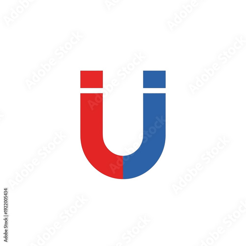 A simple illustration of a horseshoe magnet with red and blue ends on a white background