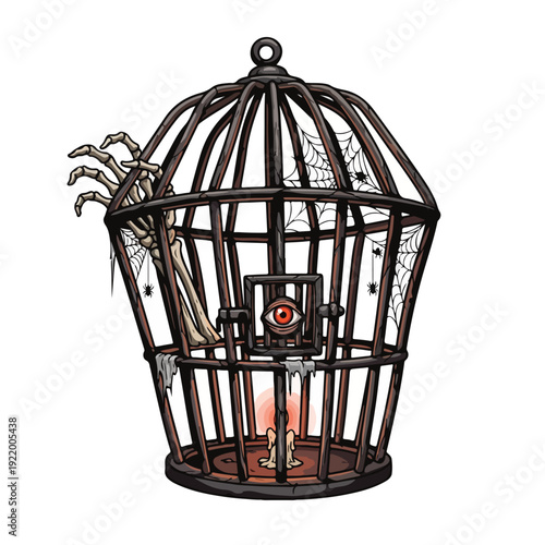 Bird Cage with Mechanical Bird Inside.