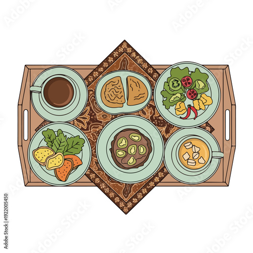 Breakfast Dishes with Coffee on Tray.