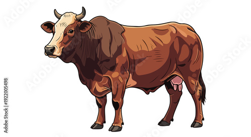 Brown Cow Standing with White Head.