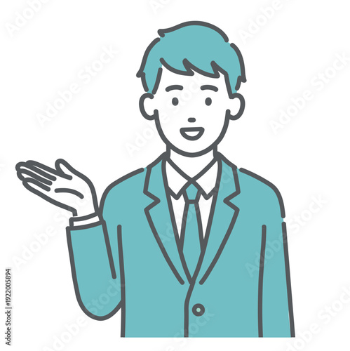 案内する・紹介する10代男性（男子学生）のイラスト（手のひら・上半身）