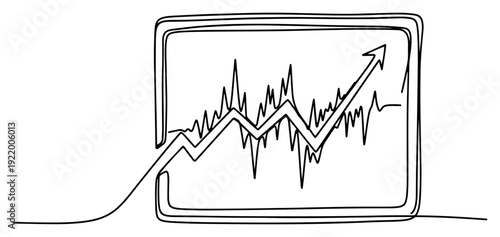 Stock market growth chart with upward arrow on digital screen for finance and trading concept