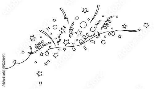 Celebration confetti with stars and streamers for party and holiday background concept in line art