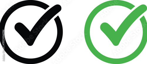 black and green check mark icons inside circles, representing approval and completion for professional rank, task management, and successful verification in business software.