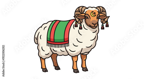 Cartoon Ram with Colored Blanket on Back.
