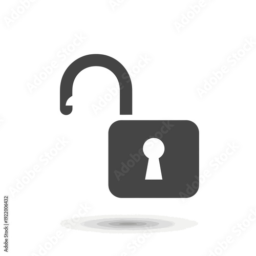 An unlocked padlock icon with a shadow, representing security and access